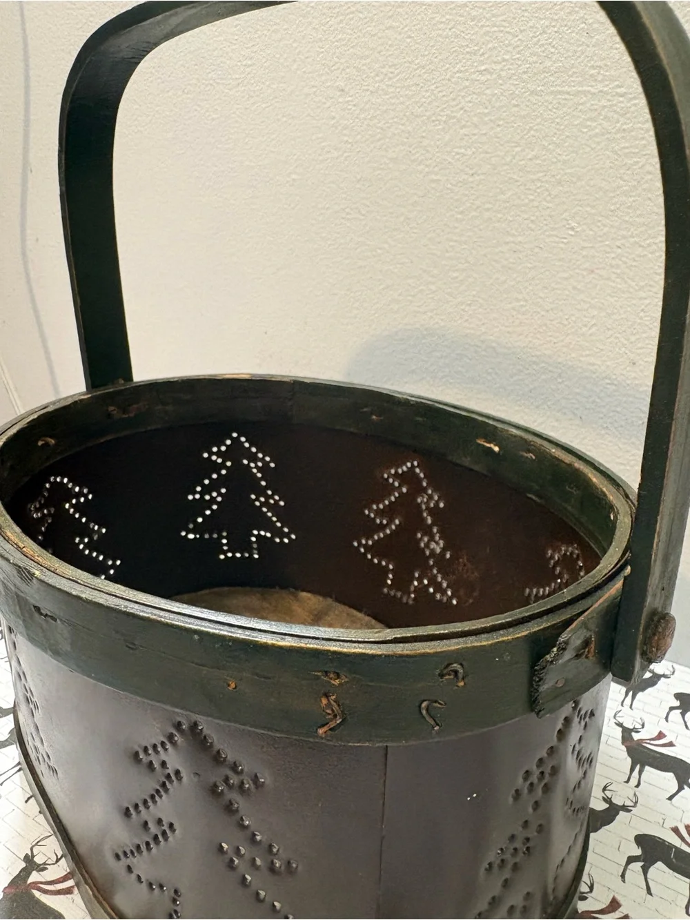 Rustic Metal Holiday Basket - Green & Brown